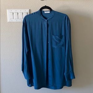 equipment silk blouse dark teal blue